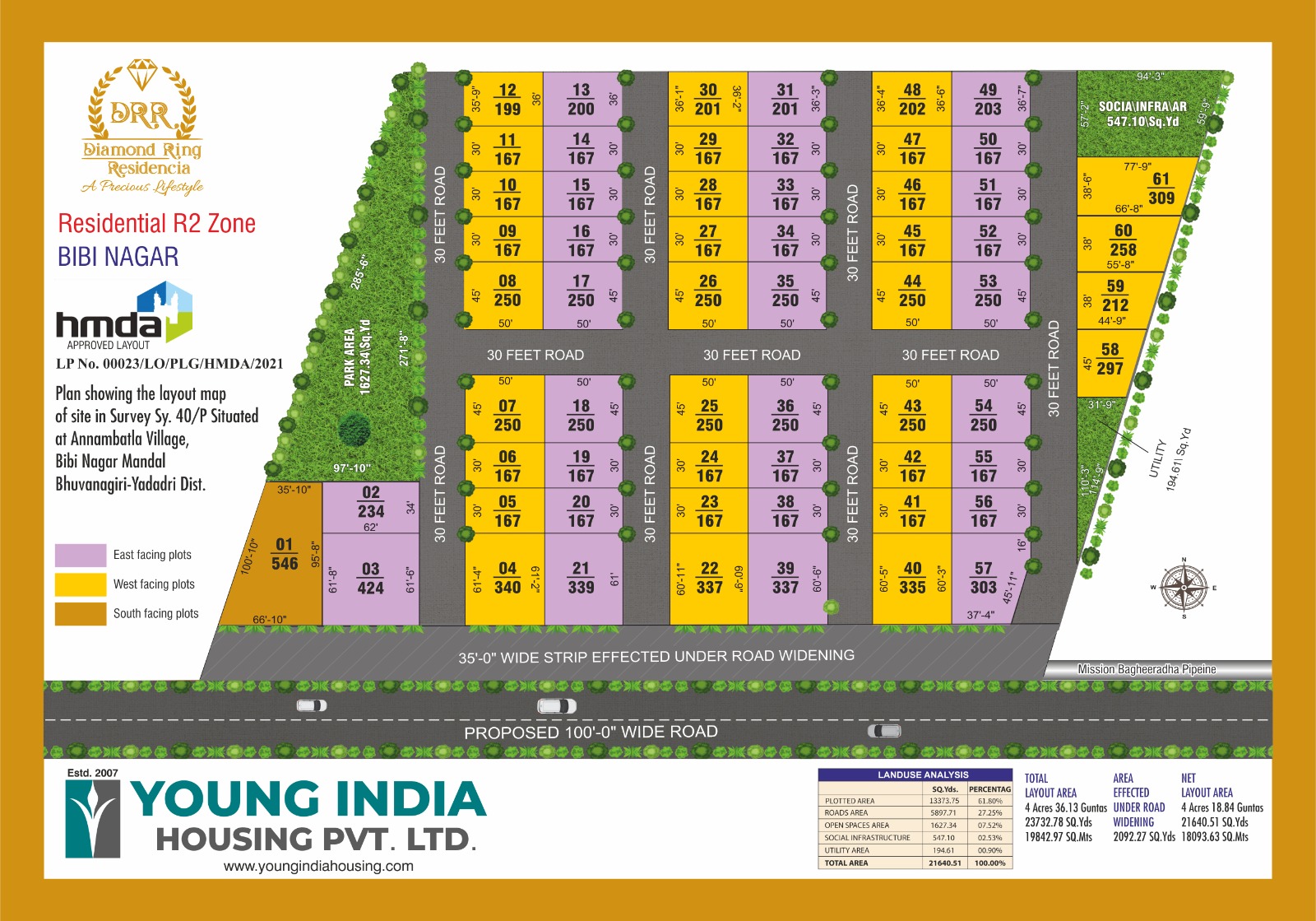 Diamond Ring Residencia HMDA-approved master layout with plot numbers and facings