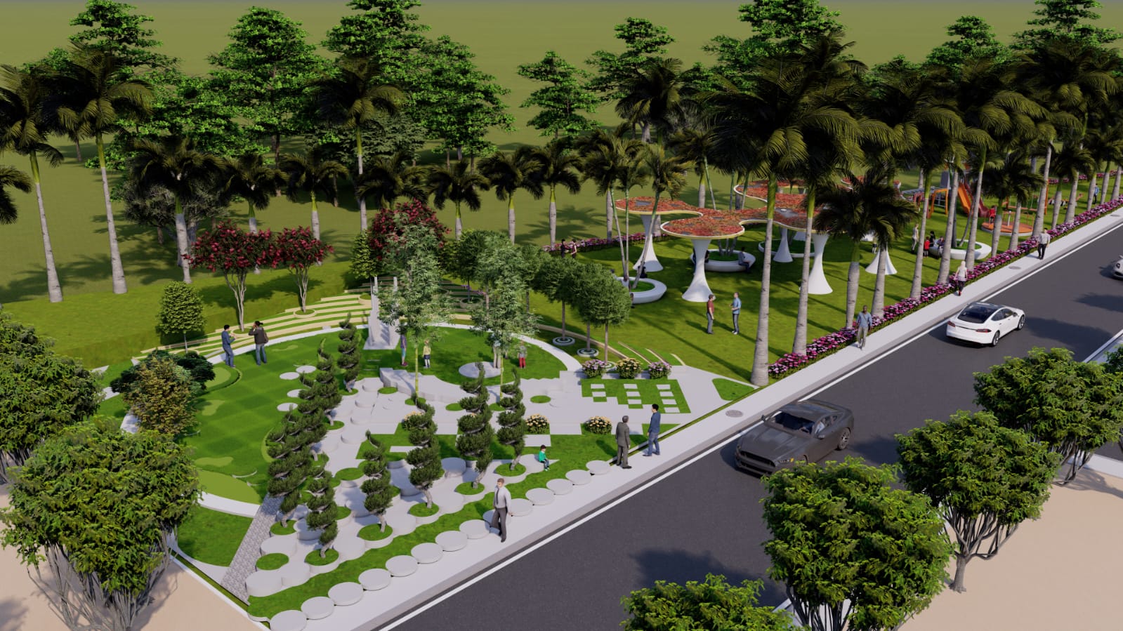 Diamond Ring Residencia — Park walkway and topiary
